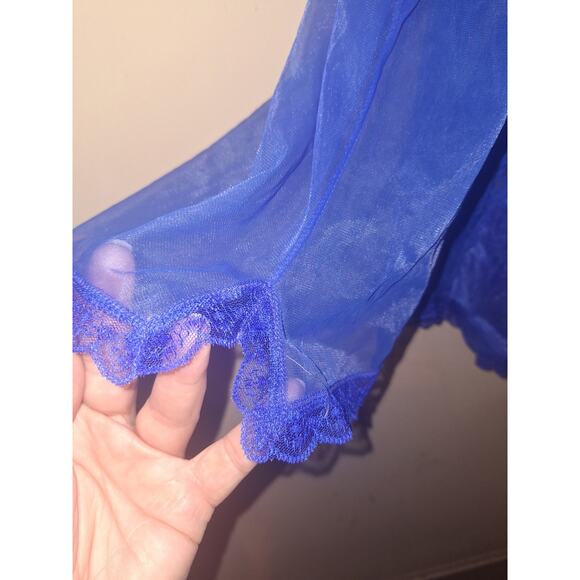 Vintage Janelle of California Royal Blue Cobalt Blue Lace Nightgown Suit Size 1X - Picture 7 of 12